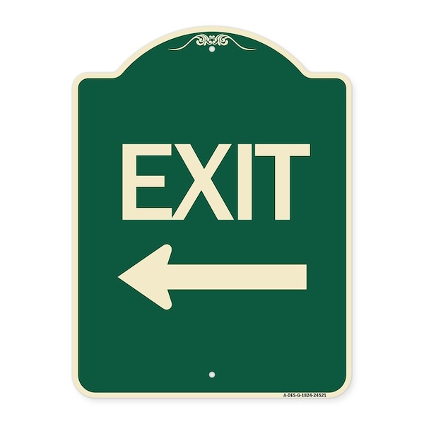 Exit with Left Arrow Heavy-Gauge Aluminum Architectural Sign, 24" H, 18" L, G-1824-24521